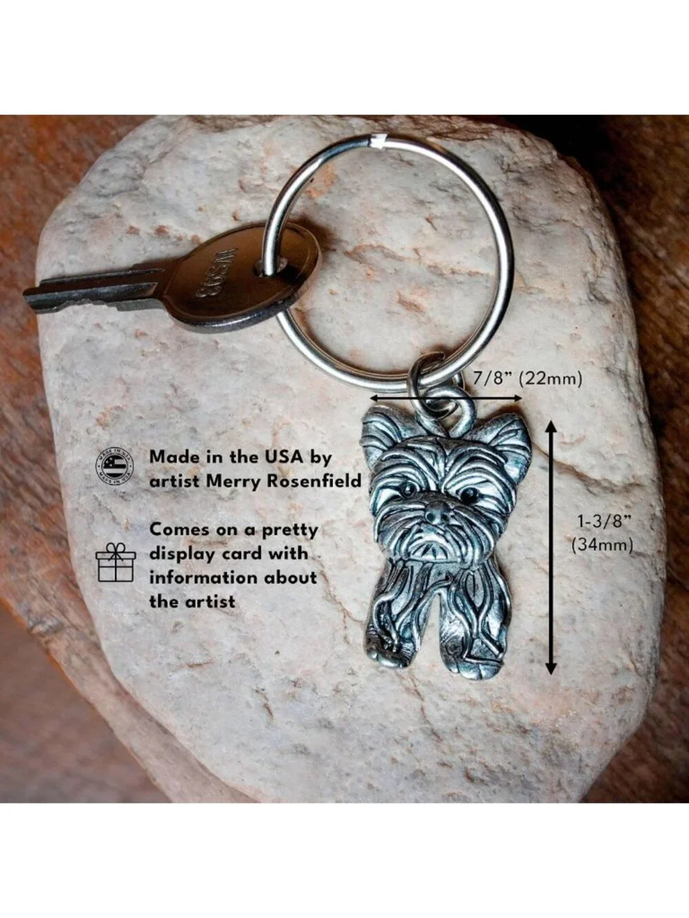 Handcrafted Pewter Dog Keychain - Cute Yorkie Gift for Women - Unique Pet